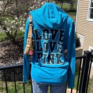 y2k 2000s Victoria's Secret pink love spellout blue zip hoodie